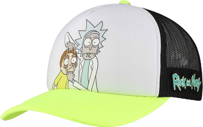 Men's and Women's White/Neon Green Rick And Morty Graphic Foam Trucker Adjustable Hat