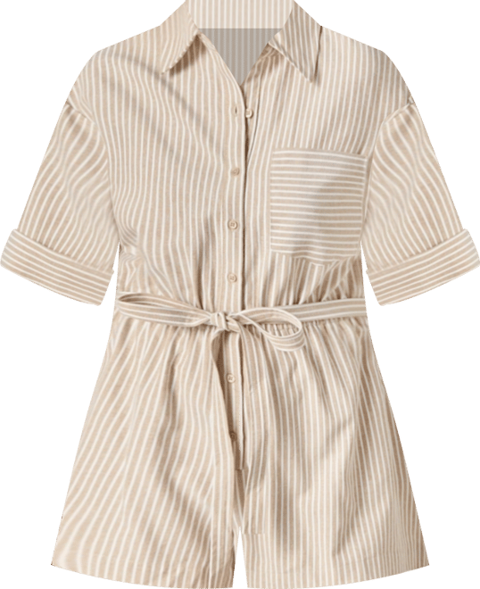 Women's Stripe Oxford Fabric Romper
