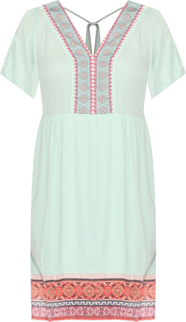 Women's Short Sleeve Embroidered V-Neck Shift Dress