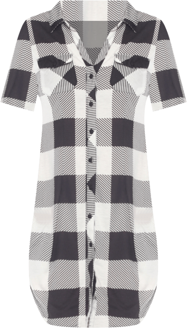 Women's Short Sleeve Plaid Button-Down Shirt Dress