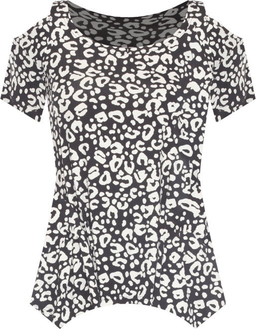 Women's Cold Shoulder Leopard Print Short Sleeve Top