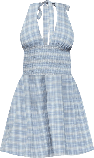 Women's Plaid Smocked Halter Mini Dress