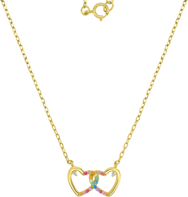 Multicolor Cubic Zirconia Interlocking Hearts Pendant Necklace in Sterling Silver 18"