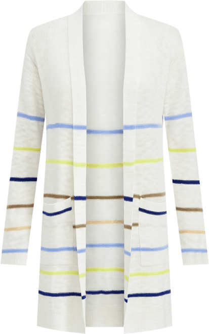 Women's Cotton-Linen Blend Striped Duster Long Sleeve Cardigan Sweater