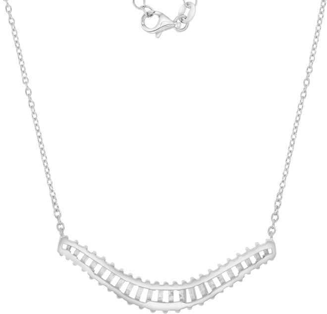 Cubic Zirconia Baguette Graduated 18" Pendant Necklace in Sterling Silver