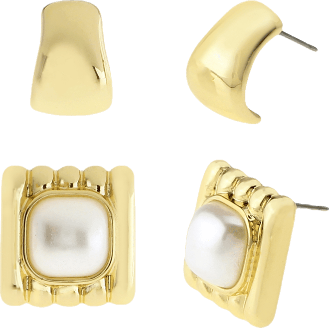 Faux Cultivated Pearl Button Stud Earring Set