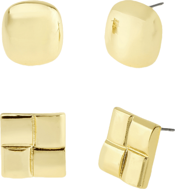 Gold Vintage Square Button Duo Earring Set