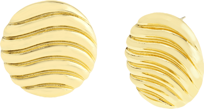 Gold Vintage Ribbed Circle Button Earrings