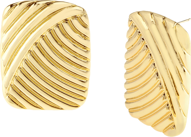Gold Vintage Ribbed Rectangle Button Earrings
