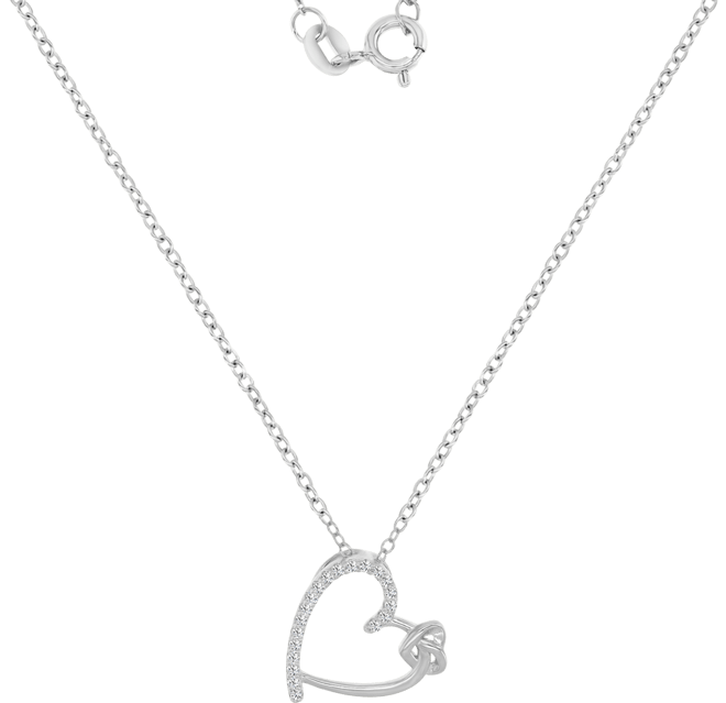 Cubic Zirconia Double Heart Pendant Necklace in Sterling Silver, 18" (Also Available in 14k Gold and 14k Rose Gold Plated Sterling Silver)