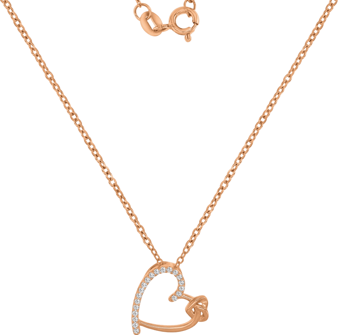 Cubic Zirconia Double Heart Pendant Necklace in Sterling Silver, 18" (Also Available in 14k Gold and 14k Rose Gold Plated Sterling Silver)