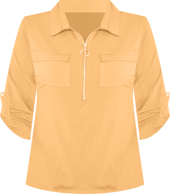 Plus Size 3/4 Roll Tab Zip Front Top