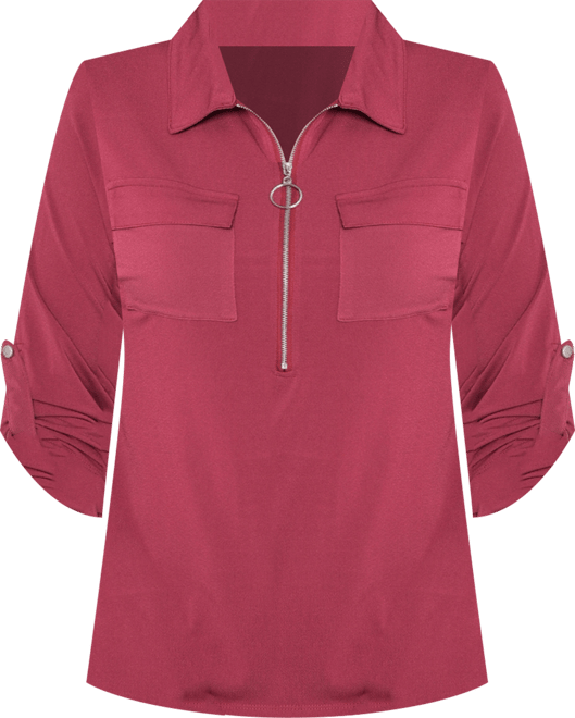 Plus Size 3/4 Roll Tab Zip Front Top