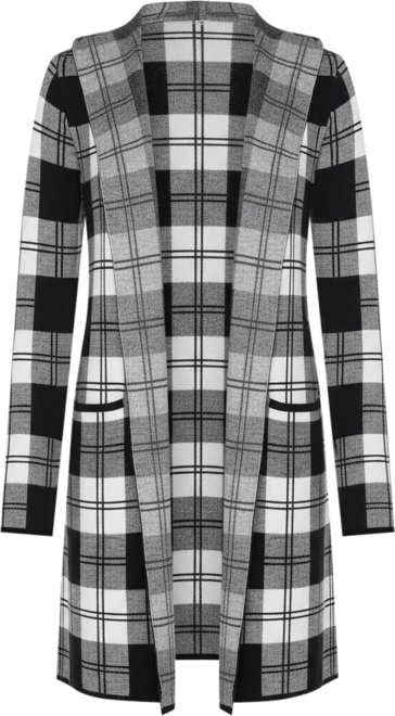 Women's Hooded Checkered Plaid Coatigan Sweater