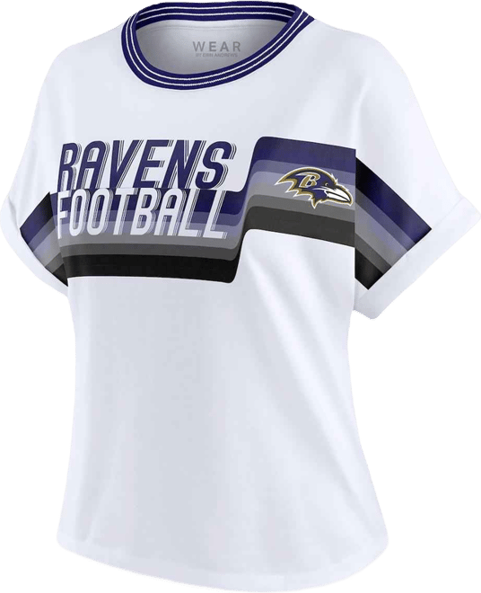 Women's White Baltimore Ravens Cropped Center Stripe Dolman T-Shirt