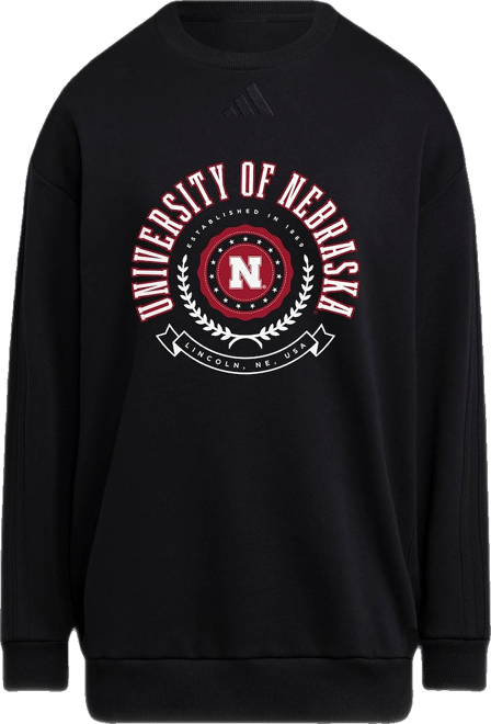 Women's Black Nebraska Huskers Oversized Crewneck Pullover Sweatshirt