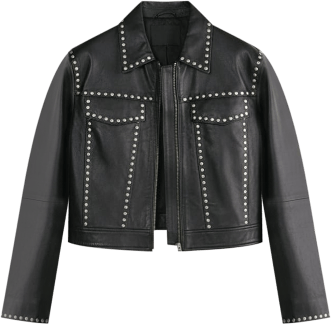 Women's Leather Studded Cropped Jacket
