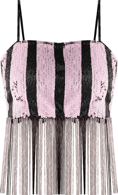 Women's Stripe Sequin Tassel Crop Top
