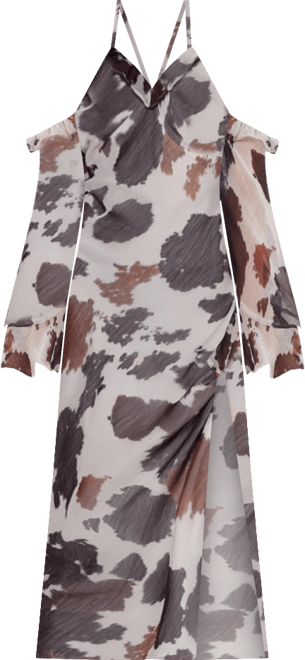 Women's Cold Shoulder Bias Cut Split Maxi Dress