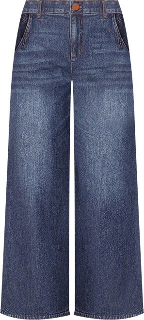 Petite "Ab"solution Skyrise Tulip-Hem Wide-Leg Jeans