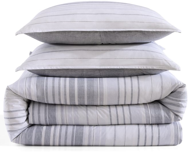Bold Stripe Textured Cotton 3-Pc. Duvet Cover Set, King