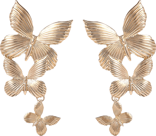 Cascading Butterfly Drop Earrings in Gold-Tone