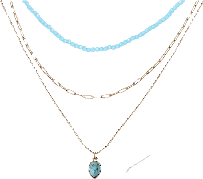 Layered Turquoise Bead & Heart Pendant Necklace