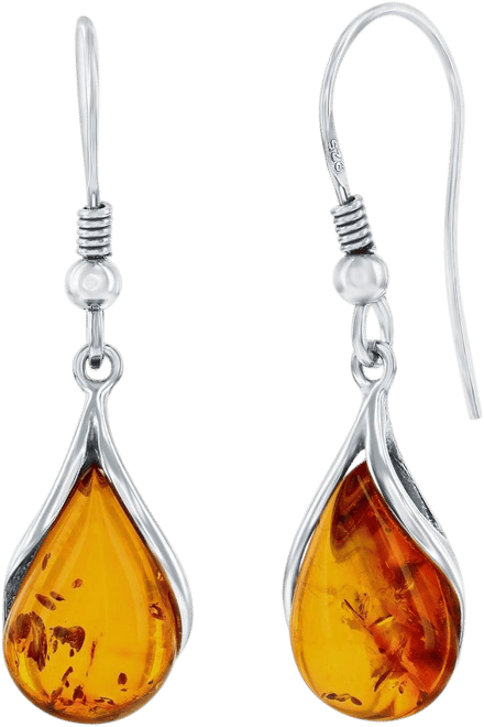 Sterling Silver, Teardrop Amber Dangle Earrings