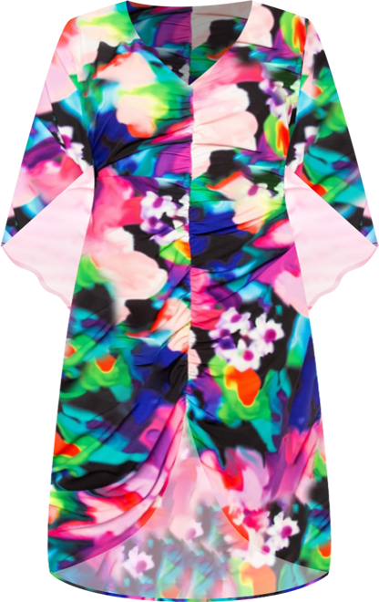 Women's Plus Size Printed Cinch Waist Kaftan Dress