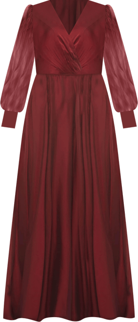 Women's Sheer Blouson Sleeve Surplice Gown