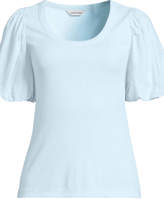 Women's Plus Size Drapey Rib Puff Sleeve Scoop Neck Top