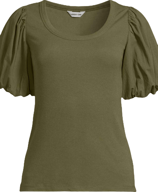 Women's Plus Size Drapey Rib Puff Sleeve Scoop Neck Top