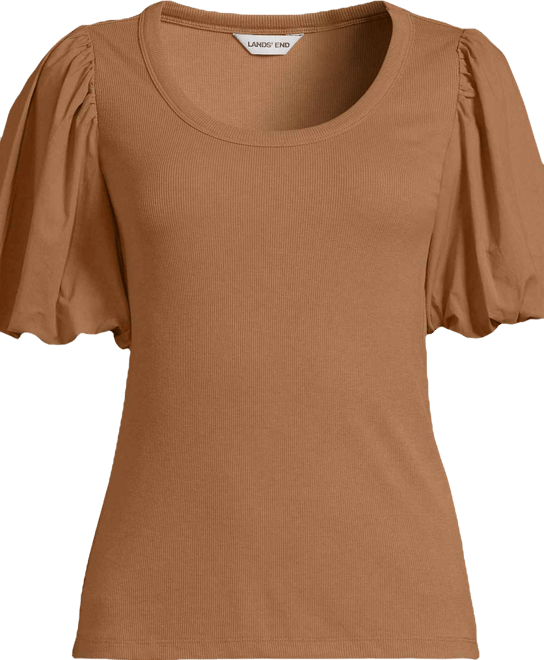 Women's Plus Size Drapey Rib Puff Sleeve Scoop Neck Top