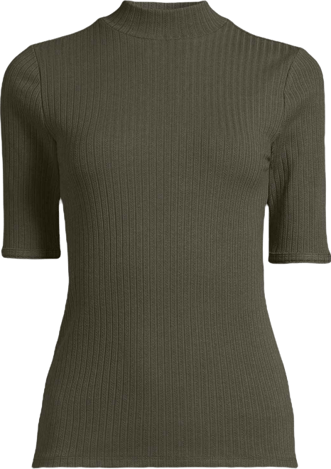 Women's Elbow Sleeve Pointelle Rib Mock Neck