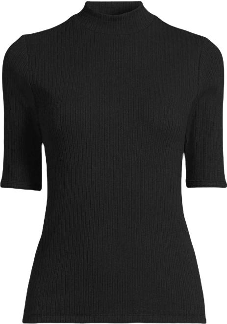 Women's Elbow Sleeve Pointelle Rib Mock Neck
