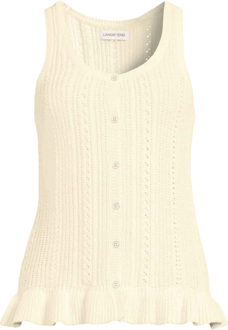 Women's Cotton Boucle Ruffle Hem Sleeveless Sweater