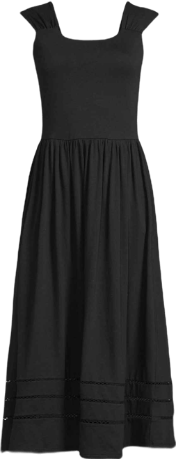 Women's Slub Cap Sleeve Shirred Skirt Midi Dress