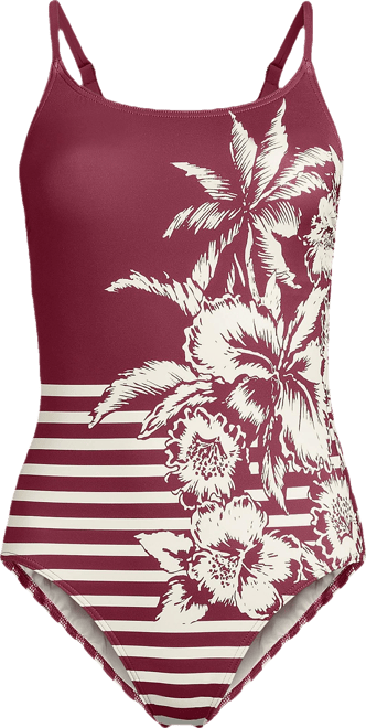 Women's Long Tugless Thin Strap One Piece Swimsuit