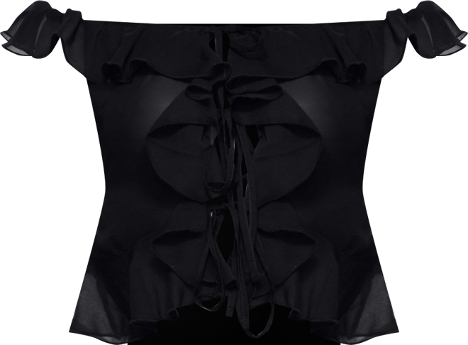 Women's Sheer Chiffon Ruffled Off Shoulder Top