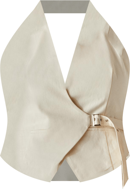 Women's Twill Buckle V-Neck Halter Neck Vest