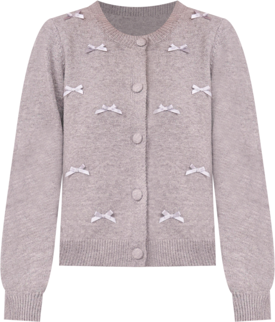 Women's Ribbon Applique Crewneck Cardigan Sweater