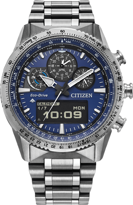 Men's Promaster Skyhawk U830 Analog-Digital Silver-Tone Stainless Steel Bracelet Watch 43mm