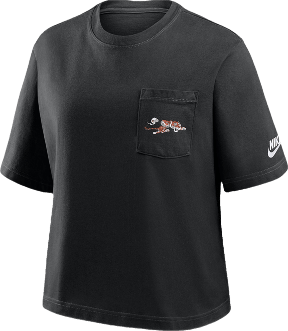 Women's Black Cincinnati Bengals Rewind Pocket Boxy T-Shirt