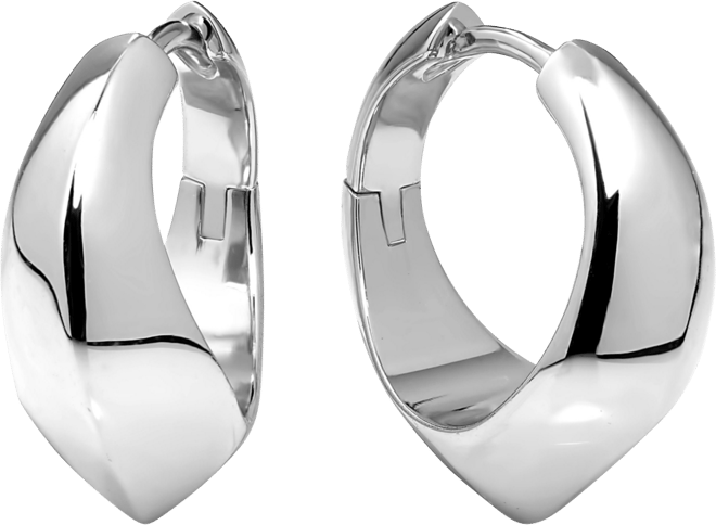 Beveled Curve Hoop Earrings in Rhodium Sterling Silver