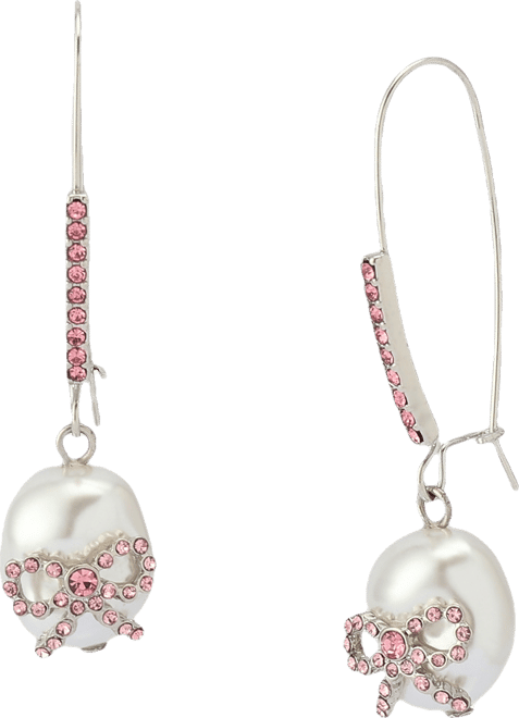 Faux Stone Bow Cultivated Pearl Dangle Earrings