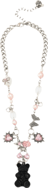 Faux Stone Teddy Bear Charm Bib Necklace