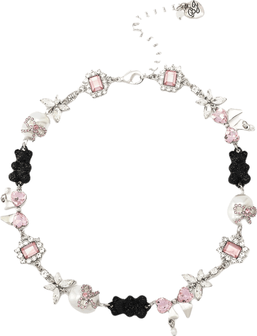 Faux Stone Teddy Bead Charm Collar Necklace