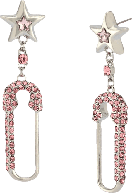 Faux Stone Star Safety Pin Drop Earrings