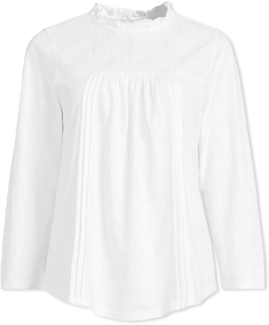 Women's 3/4 Sleeve Cotton Slub Lace Trim Top