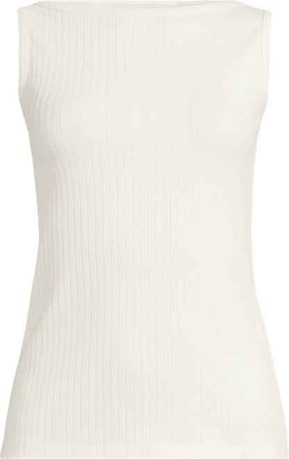 Women's Plus Size Sleeveless Pointelle Rib Boat Neck Tank